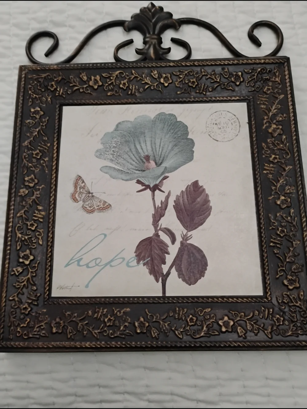 Ornate Floral Wall Art - Blue and Brown Picture Frame